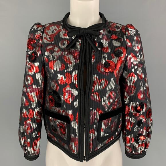 MARC JACOBS Size 2 Black Silver Burgundy Jacquard Jacket - Picture 1 of 5